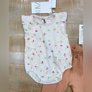 2 piece ZARA floral baby girl ruffle onesie bodysuit leggings pant bottoms Nwt
